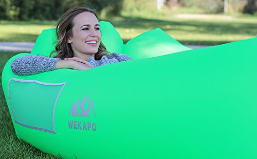 WEKAPO Inflatable Couch Air Lounger Chair - Camping & Beach Accessories, Portable Blow up Sofa for Hiking, Lawn, Indoor/Outdoor Movies & Music Festivals. Lightweight and Easy to Set Up Air Hammock - color: Green