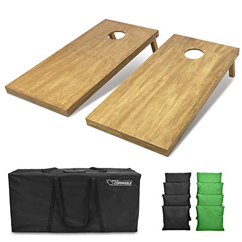 GoSports 4 ft x 2 ft Regulation Size Wooden Cornhole Boards Set with Light Brown Finish - Includes Carrying Case and Bean Bags - color: Black & Bright Green, size: 4 ft x 2 ft
