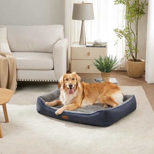 Tidore Orthopedic Dog Beds for Medium Dogs, Durable Egg Crate Foam Sofa Dog Bed wit Washable Removable Cover,Waterproof Lining,Pet Bed for Large Dogs (Navy Blue-Velvet, 39.4" L x 31.5" W x 7.4" Th) - color: Navy Blue-Velvet, size: 39.4"L x 31.5"W x 7.4"Th