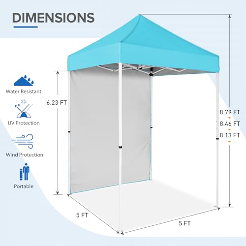 EAGLE PEAK Pop up Canopy 5x5, Outdoor Portable Canopy Tent with One Removable Sunwall, Carry Bag Included, Light Blue - color: Light Blue