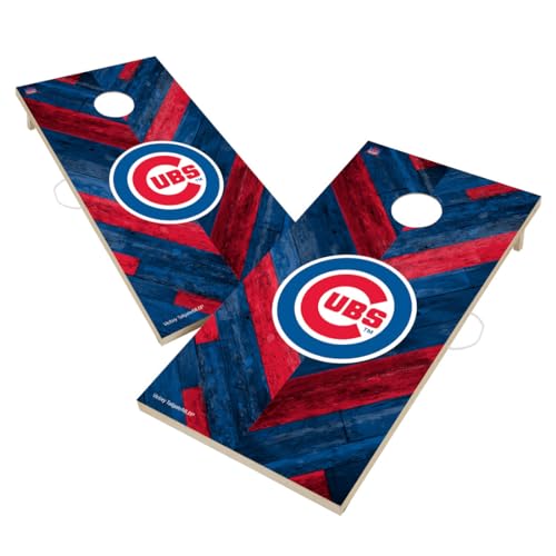 Baseball Themed Cornhole Boards, 2x4 Regulation Pro Cornhole Board Set, Officially Licensed Cornhole Boards, Perfect for Tailgates - color: Chicago, size: 4. Include Case & Lights