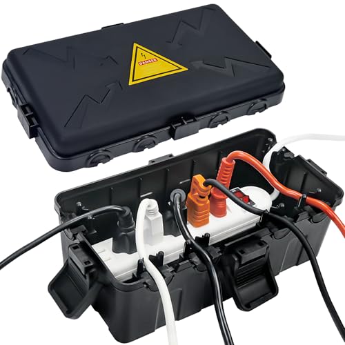 Hrensaw Medium Outdoor Electrical Box(10.6x5.5x4.5inch),Weatherproof Connection Box w/6 Cable Entry,IP54 Waterproof Extension Cord Cover Protect Power Strip,Timer,Plug,Holiday Lights,Black - color: Black, size: Medium