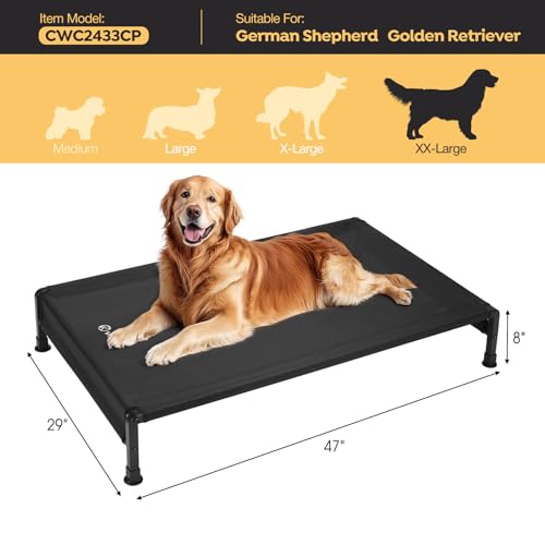 Veehoo Cooling Outdoor Dog Bed, Heavy Duty Elevated Pet Bed with Washable & Breathable Teslin Mesh, Non-Slip Silicon Feet, Dog Cot Bed with Support Hem, 47" x 29", Black, CWC2433 - color: Black - Hem, size: 47.0"l X 29.0"w X 8.0"th