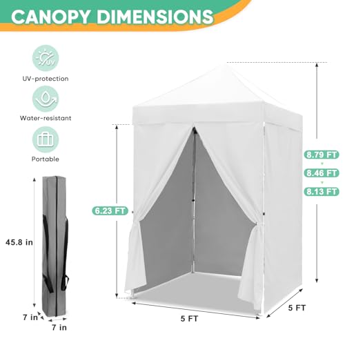 5x5 Pop Up Canopy Tent with Four Sidewalls, Instant Portable Beach Canopy, Outdoor Tent with Carry Bag for Camping, Sports, Tailgating, Events, White - color: White, size: With Four Walls