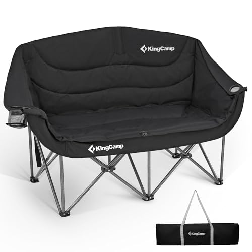 KingCamp Double Camping Chair, Oversized 880lbs Heavy Duty Loveseat for Adults Portable Folding XL 2 Person Couch Padded Comfortable Two Seat with Cup Holder for Outdoor Lawn Backyard, Black - color: XL 2 Person Black, size: Loveseat XL