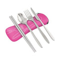 Reusable Travel Utensils with Case | Fork and Spoon Set with Knife, Chopsticks and Optional Reusable Straw– Office, Travel, or Camping Accessories| Lightweight Sturdy Reusable Utensils - color: 4pc Set - Pink
