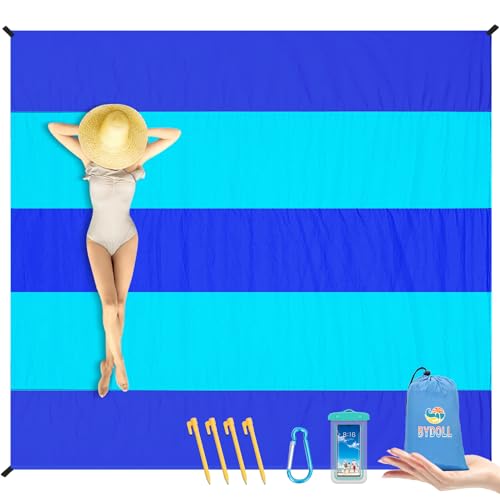 BYDOLL Nylon Beach Blanket Waterproof Sandproof 78''x110'' Suits 1-7 Adults Oversized Sand Free Extra Large Blanket Lightweight Soft Picnic Mat for Beach Essentials - color: Blue Mix, size: 78''x 110''