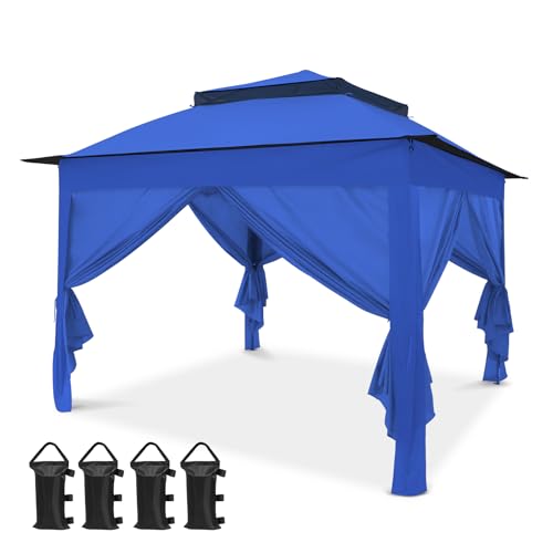 COOS BAY 11x11 Pop Up Gazebo with 4 Sidewalls, Instant Outdoor Canopy Tent with UPF 50+ UV Protection, Water Resistant Shelter with Carry Bag, Stakes & Ropes, Blue - color: Blue