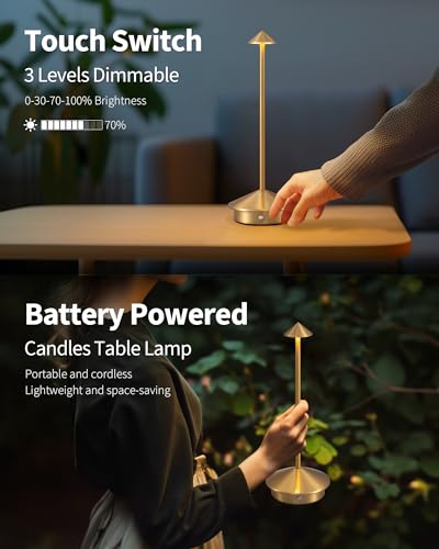 Modern Cordless Table Lamp Set of 2, Portable LED Desk Lamps, 5000mAh Rechargeable Battery Operated Lighting for Bedroom Dining Room Restaurant Coffee Shop Camping Night Light (Gold) - color: Gold (2 Pack)