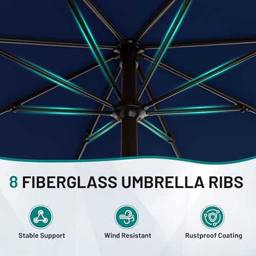 AreShark 10 FT Outdoor Patio Umbrella, Patio Table Umbrella with Push Button Tilt and Crank, Outdoor Patio Umbrellas with 8 Fiberglass Ribs, Patio Umbrellas for Market, Garden, Pool (Navy) - color: Navy