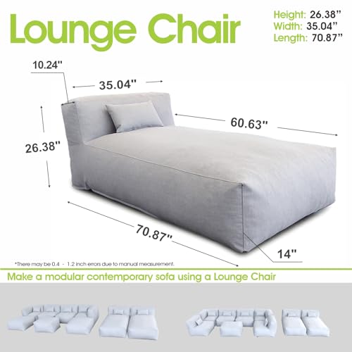 Outdoor Bean Bed Chair Sun Lounger, Outdoor Couch Sofa for Patio & Pool, Foam Filling Day Bed Furniture, Comfy Lazy Sofa for Outside, Water-Resistant Seating (Light Gray, 70'' L) - color: Light Gray, size: 70'' L Standard Back