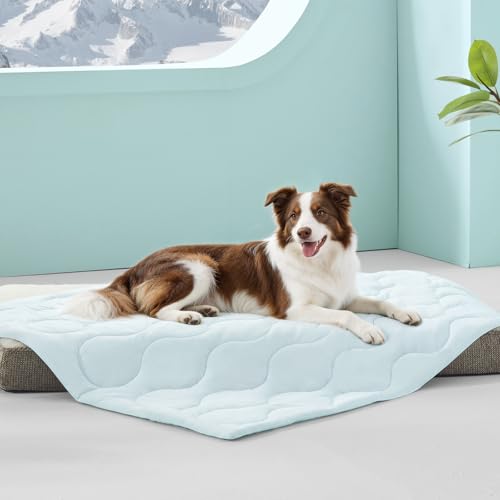 MIXJOY Cooling Blanket for Extra Large Dogs Breathable, Dual-Sided with Q-MAX>0.5, Lightweight Pet Cooling Throw Blanket Summer for Dog Bed & Couch Bed, Washable Soft Cat Cold Mat, Aqua Blue, 50x60 - color: Aqua Blue, size: XL(50x60'')