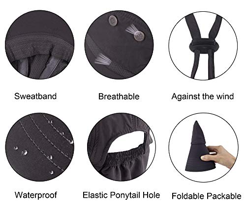 Muryobao Women's Sun Hat Outdoor UV Protection Foldable Mesh Hat Wide Brim Summer Beach Fishing Cap with Neck Flap - color: Dark Grey