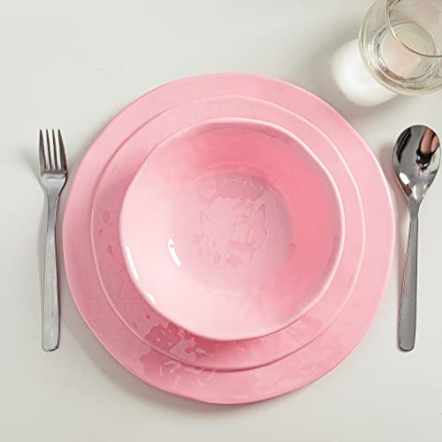 LEHAHA Pink Dishes Melamine Dinnerware Sets, 12 Piece Kitchen Plates and Bowls Dinnerware Sets, Lightweight, BPA free Melamine Dishes for Girls, Valentine's Day, Mother's Day. - color: Pink