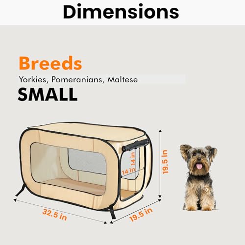 Beatrice Home Fashions Portable, Collapsible, Pop Up Kennel Travel Cat and Dog Crate, 32.5" L x 19.5" W x 19.5" H, Beige - color: Beige, size: 32.5"L x 19.5"W x 19.5"H
