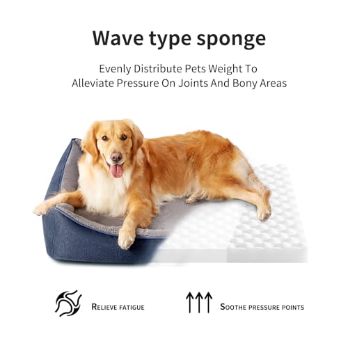 Tidore Orthopedic Dog Beds for Medium Dogs, Durable Egg Crate Foam Sofa Dog Bed wit Washable Removable Cover,Waterproof Lining,Pet Bed for Large Dogs (Navy Blue-Velvet, 39.4" L x 31.5" W x 7.4" Th) - color: Navy Blue-Velvet, size: 39.4"L x 31.5"W x 7.4"Th