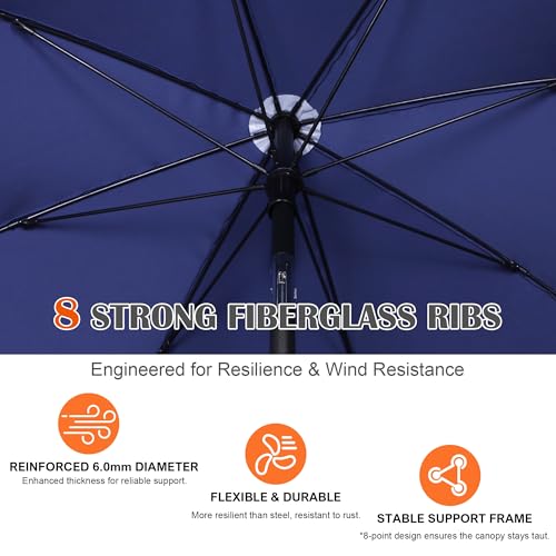 Blissun 6.5ft Patio Umbrella with Push Button Tilt & Height Adjustable, UV50+ Sun Protection with Sturdy Fiberglass Ribs & Iron Pole, Market Umbrella for Outdoor Table Garden Backyard Beach - color: Navy Blue
