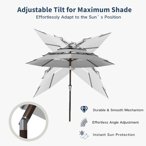 10FT Patio Umbrella 3 Tiers Outdoor Market Umbrella w/Push Button Tilt, Crank, UV and Waterproof Table Umbrella for Garden, Pool, Backyard, Deck, Lawn, Light Gray - color: Light Gray