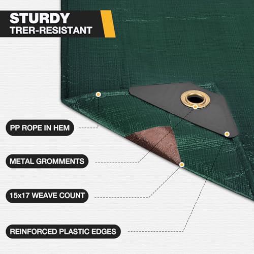 Winpull Tarp 12x16 Feet 16 Mil Heavy Duty Waterproof Tarp, Large Multipurpose Cover with Brass Grommets and Reinforced Edges, UV Resistant Thick Poly Tarps for Outdoor Camping Tent Pool Car, Green - color: Green/Brown-16mil, size: 12' x 16'
