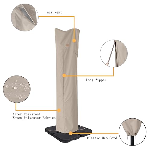 Patio Umbrella Cover for 9ft to 13ft Offset Umbrella, Water Resistant, Curved Cantilever and Straight Pole Parasol Outdoor Umbrellas Cover with Zipper and Rod - color: Beige, size: Cantilever 12'x12' or 10'x13'