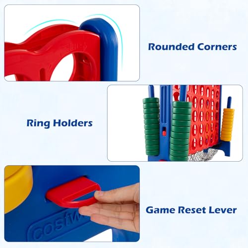 KOTEK Giant 4-in-a-Row Game, 3.5 Feet Tall Jumbo 4-to-Score Family Fun Game w/Quick-Release Sliders & 42 Large Rings, Oversized Connect Plastic Yard Game Outdoor for Kids & Adults (with Mesh Pocket) - color: With Mesh Pocket