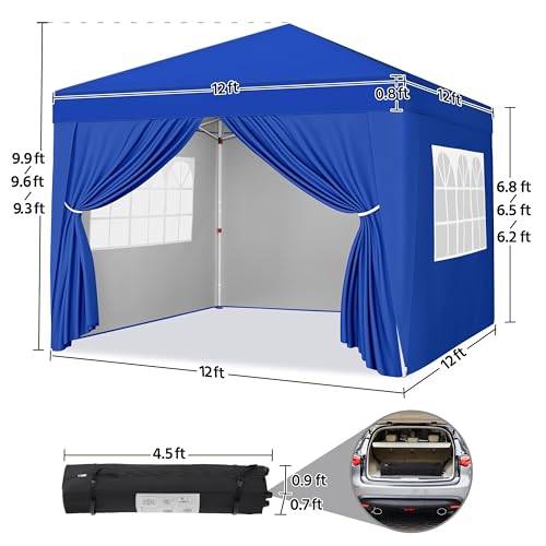 Yaheetech 12x12 Pop Up Canopy with 4 Removable Sidewalls, Portable Enclosed Instant Tent, Waterproof Outdoor Tent, Beach Sun Shelter with 4 Sandbags, 12 Stakes & 4 Ropes, Blue - color: Blue, size: 12x12