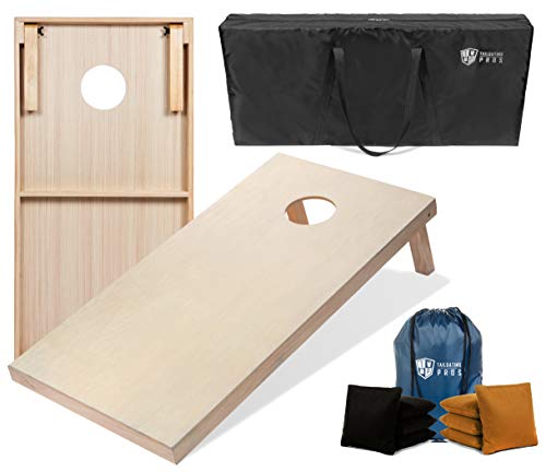 Tailgating Pros Cornhole Boards - 4'x2' & 3'x2' Cornhole Game w/Carrying Case & Set of 8 Corn Hole Bags - 150+ Color Combos! Optional LED Lights - color: Black / Gold, size: 3'x2' Boards