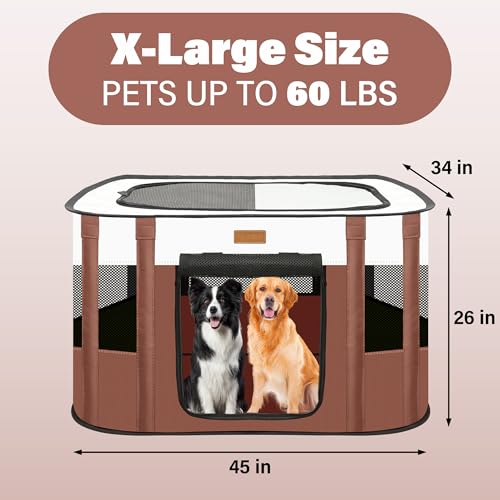 Dog Playpen - Foldable Cat Play Pens for Pubby, Kitten, Rabbit, Portable Pet Tent with Carring Bag for Indoor/Outdoor Travel Camping Brown X-Large - color: Brown, style: X-Large
