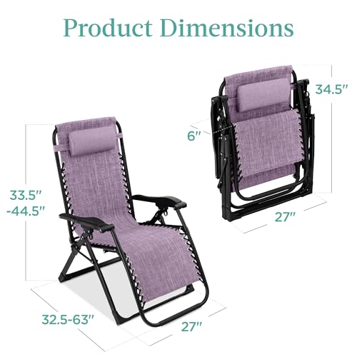 Best Choice Products Oversized Zero Gravity Chair, Folding Outdoor Patio Recliner, XL Anti Gravity Lounger w/Removable Cushion, Cup Holder, Side Tray, 350lb Capacity - Lavender - color: Lavender