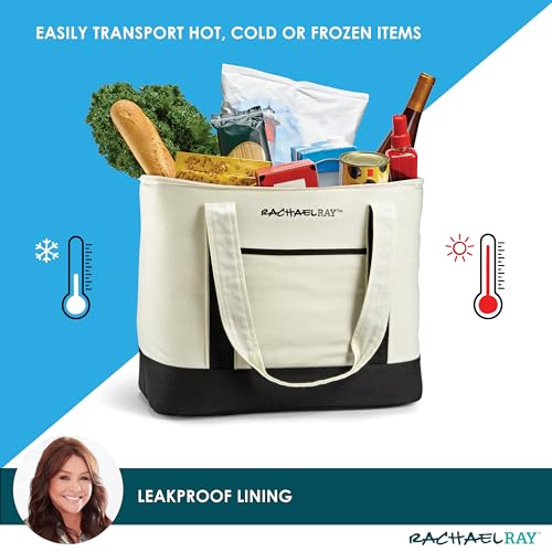 Rachael Ray Soft Reusable Insulated Canvas Grocery Tote Bag, Ivory - color: Ivory