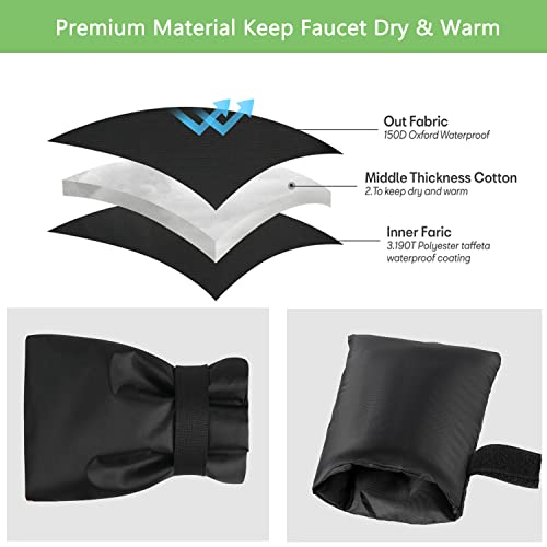 BoArt Outdoor Faucet Cover Socks for Winter Freeze Protection, 7.09" W x 9.06" H, Hose Bib Covers for Wall Taps Outside, Waterproof & Frost Free Insulated Spigot Cover, 2 Pcs Faucet Socks Black