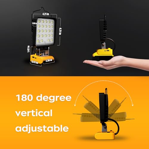 2 Pcs Cordless LED Work Light for Dewalt 20v Max Battery, 112W 11200LM Battery Light for Dewalt 20v Tools, Portable Outdoors Flood Lighting with USB & Type-C Charging Port, Low Voltage Protection - size: 11200LM - 2 Pack