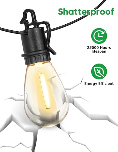 100FT Outdoor String Lights with 35 Shatterproof Patio Deals S14 Vintage Edison Bulbs E12 Sockets,2700K Dimmable Outdoor Lights,IP55 Waterproof LED String Lights for Outside, Patio Lights - size: 100FT-32+3