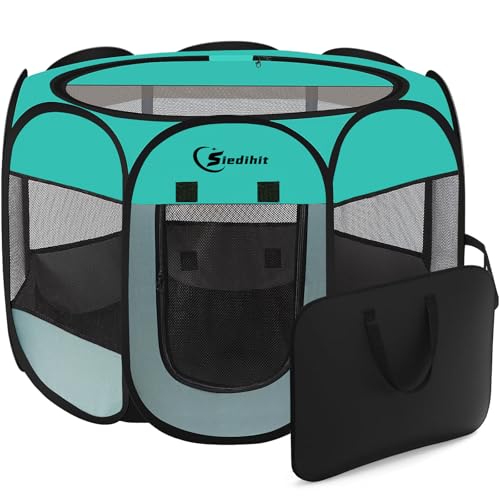 Pink Puppy Playpen for Middle Dog Cat, Dogs Tent Crate Cage Indoor/Outdoor, Portable Pop Up Dog Kennel with Carrying Bag for Rabbits, Removable Top (Green, Small) - color: Green