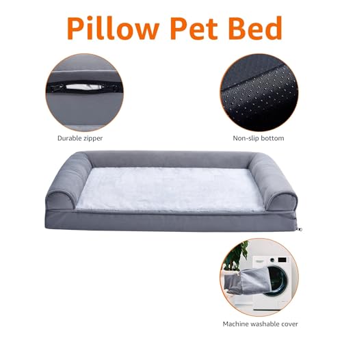 Amazon Basics Living Room Couch Dog Bed with Premium Foam, Non-Slip Bottom, Removable Washable Cover, Supportive Pressure-Relief for Dogs up to 30lbs, Medium (30" x 20"), Grey - color: Grey, size: Medium, style: Sofa-Style Bed