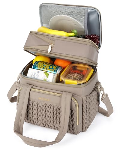 BAGSMART Insulated Lunch Box for Women, Double Deck Leakproof Cooler Bag with Expandable Design for Office Work & Outdoor Picnic - color: Camel