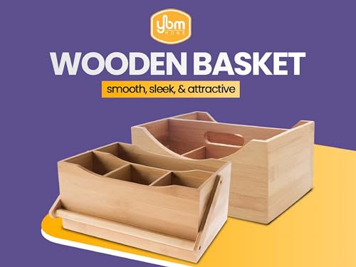 YBM HOME Bamboo Flatware Utensil Caddy with Napkin Holder and Handle, Wood Picnic Basket for Kitchen and Camping Trip, 336