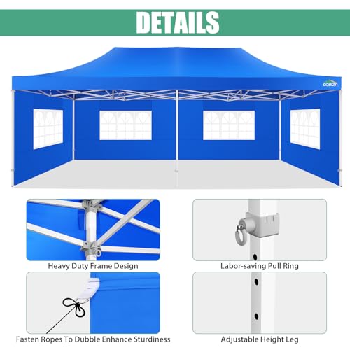 COBIZI 13x26 Heavy Duty Pop Up Canopy with 6 Sidewalls Party Tent Outdoor Wedding Large Event Tent with Roller Bag for Garden Lawn Waterproof UPF 50+ Easy Up, Blue (Framework Upgraded) - color: Blue, size: 13x26 With 6 Sidewalls