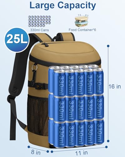 Pritent Cooler Backpack Insulated Waterproof,30/45 Cans Backpack Coolers Leakproof Lunch Backpack for Men Women Portable Soft Cooler Bag for Beach Camping Trave Picnic - color: Khai, size: 30 Cans