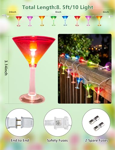 Margarita Party Decorations Lights, 8.5Ft Summer Beach Themed String Lights with 10 Multicolor Cocktail Glass LED Lights, Plug in Summer Decor for Indoor Outdoor Camp Holiday Party Decks Bedroom - color: Cocktail