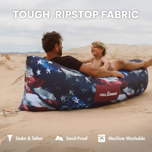 Portable Inflatable Lounger for Beach & Camping – Self-Inflating Air Couch, Beach Sofa, and Outdoor Lounge Chair for Relaxation and Comfort (American Flag) - color: American Flag