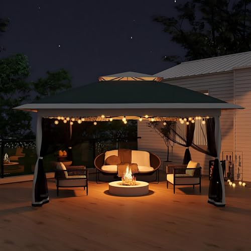 Garvee 13x13FT Pop Up Gazebo with Mosquito Netting, Outdoor Canopy Tent Easy Setup for Backyard Patio Garden Deck, Green - color: Green, size: 13FT
