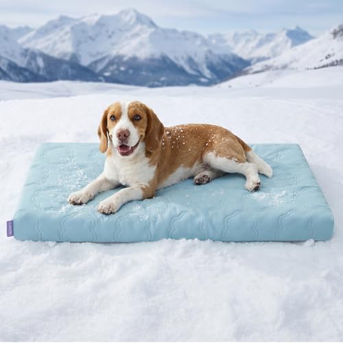 LE SURE Cooling Dog Beds Large Sized Dog, Q-Max>0.5 Cooling Mat with Removable Washable Cover, Breathable Orthopedic Egg Crate Foam Non-Slip Summer Pad for Active/Senior/Long-Haired Pets, 35x22 Inch - color: Cooling Blue, size: 35x22x2.8