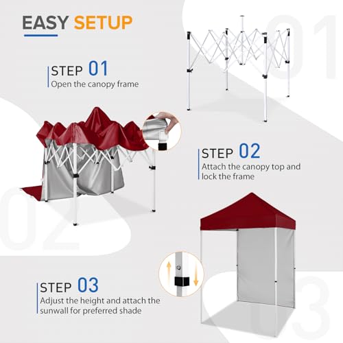 EAGLE PEAK Pop up Canopy 5x5, Outdoor Portable Canopy Tent with One Removable Sunwall, Carry Bag Included, Burgundy - color: Burgundy
