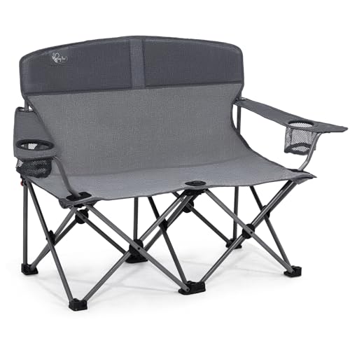 Busy Bee Oversized Kids Camping Chair with Cup Holder, High Back Toddler Chair Kids Folding Chair, Perfect for Beach & Outdoor, Supports 150 Lbs. - color: Grey, style: Double Chair