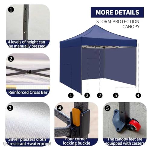 10x10 Pop up Canopy Tent with Sidewalls,Heavy Duty Waterproof Sun Shade Canopy Easy up Canopy with Wheel Bag Commercial Gazebo Tent for Outdoors Parties Vendors Camping Beach (Navy Blue) - color: Navy Blue