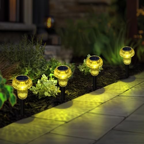 Easter Solar Pathway Lights Outdoor Decorative 4 Pack, Yellow LED Mushroom Solar Lights Outdoor Waterproof Solar Powered Decor for Yard Driveway Patio, Valentines Day Halloween Christmas Garden Decor - color: 4-Pack Yellow