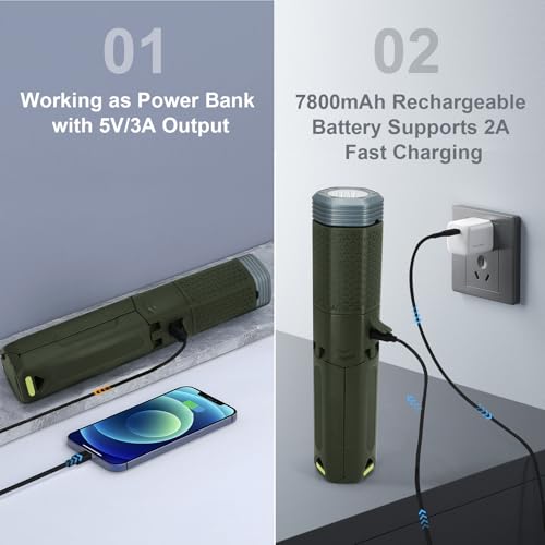 Telescopic Camping Lights,Portable Camping Lantern with Storage Bag,10500mAh Rechargeable Outdoor Adventure Emergency Light,Waterproof LED Work Lights with Magnetic (Light Green) - color: Light Green