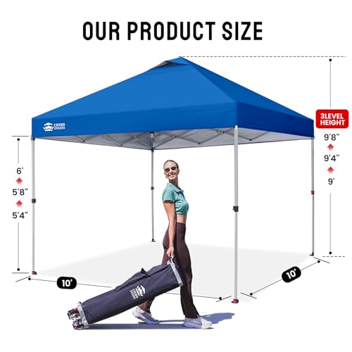 CROWN SHADES 10x10 Pop Up Canopy - Beach Tent with One Push Setup - Easy Outdoor Sun Shade for Events, Parties, Camping - Gazebo with STO-N-Go Cover Bag, Silver Coated Top, Blue - color: Blue, size: 10x10