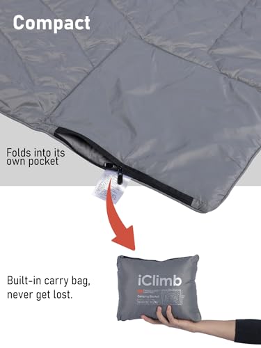 iClimb 3M Thinsulate Insulation Warm Camping Blanket Ultralight Compact - color: Light Grey, size: 39” × 57”, 0.62 lb